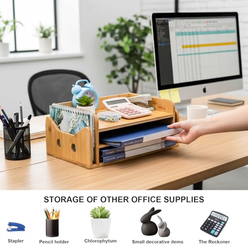 ZOOFOX 3-Tier Paper Letter Tray, Wood Letter File Folder Holder with 3 Trays and 2 Vertical Section, Cute Cat-Shaped Paper Tray for Home Office School - Image 5
