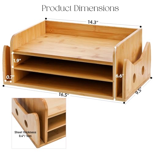 ZOOFOX 3-Tier Paper Letter Tray, Wood Letter File Folder Holder with 3 Trays and 2 Vertical Section, Cute Cat-Shaped Paper Tray for Home Office School - Image 2