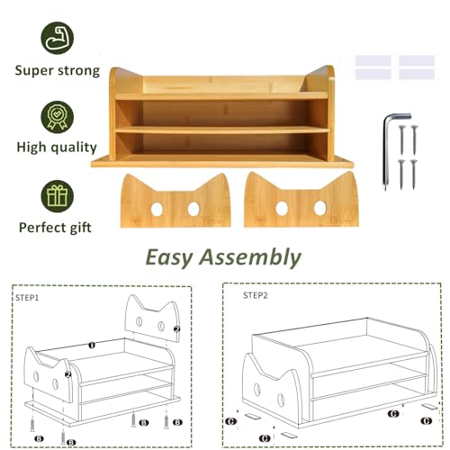 ZOOFOX 3-Tier Paper Letter Tray, Wood Letter File Folder Holder with 3 Trays and 2 Vertical Section, Cute Cat-Shaped Paper Tray for Home Office School - Image 3