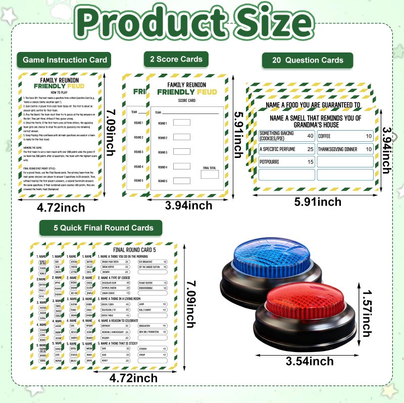 IIDEA Family Friendly Feud Card Game with 2 Answer Buzzers,Family Reunion Game Night Fun Trivia Quiz for Holiday Gathering Party Office Class Groups Team Building - Image 2