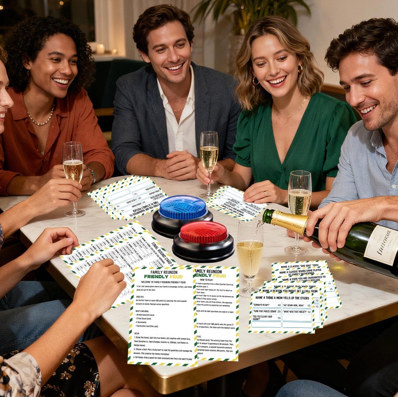 IIDEA Family Friendly Feud Card Game with 2 Answer Buzzers,Family Reunion Game Night Fun Trivia Quiz for Holiday Gathering Party Office Class Groups Team Building - Image 4