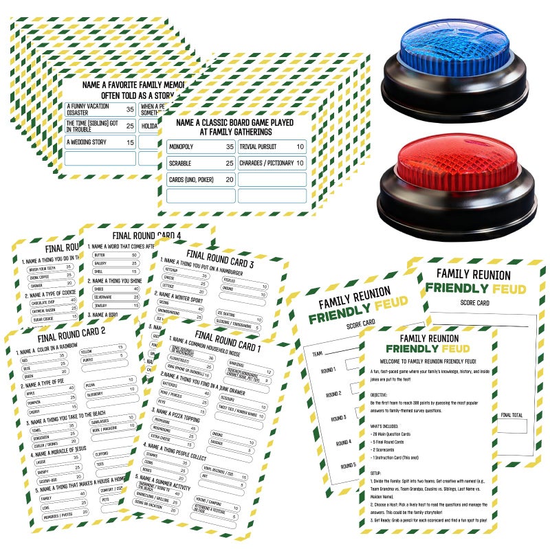IIDEA Family Friendly Feud Card Game with 2 Answer Buzzers,Family Reunion Game Night Fun Trivia Quiz for Holiday Gathering Party Office Class Groups Team Building - Image 1