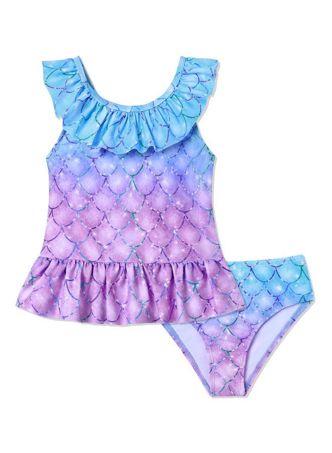 Redair Kids Toddler Baby Girl Mermaid Swimsuits Ruffle Butts Swimwear Bikini Set Bottom Hem Design U-Shaped Hollowed Out Back with Bow Tie Baby Girl Swimsuit 3t - Image 1