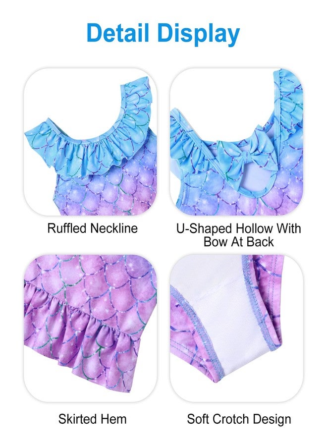 Redair Kids Toddler Baby Girl Mermaid Swimsuits Ruffle Butts Swimwear Bikini Set Bottom Hem Design U-Shaped Hollowed Out Back with Bow Tie Baby Girl Swimsuit 3t - Image 5