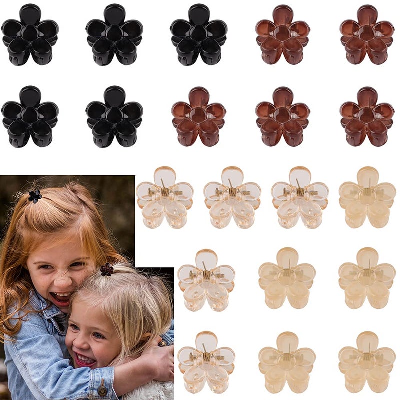 AOPRIE Mini Hair Clips 20 Count Small Size Sun Flower Claw Hair Accessories for Women and Girls in Black Brown Clear Plastic