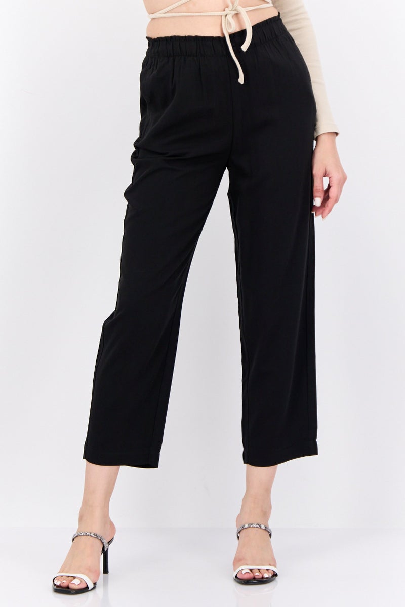 MANGO Women Regular Fit Plain Straight Leg Pants, Black - Image 1
