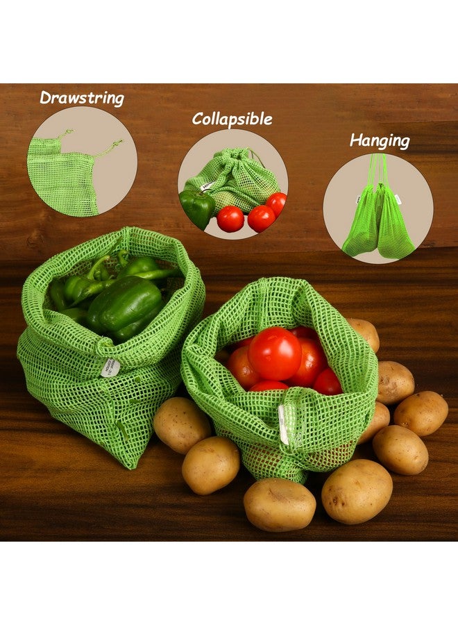 GLAVISH 100% Cotton Set Of 6, Reusable Drawstring Fridge Storage Bags For Vegetables And Fruit, Multi-Purpose Eco-Friendly Cotton Mesh Net Bag For Freezer Organiser (2X Small, 2X Medium, 2X Large) - Image 3