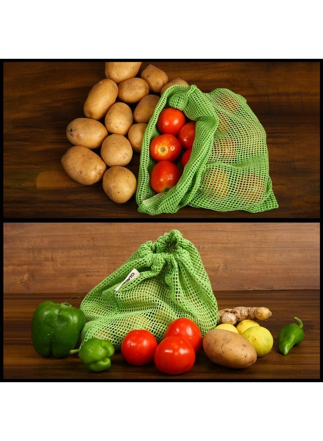 GLAVISH 100% Cotton Set Of 6, Reusable Drawstring Fridge Storage Bags For Vegetables And Fruit, Multi-Purpose Eco-Friendly Cotton Mesh Net Bag For Freezer Organiser (2X Small, 2X Medium, 2X Large) - Image 4