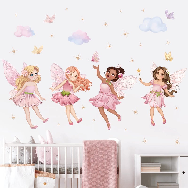 hongpar wondever Fairy Wall Stickers Elves Butterfly Girls Peel and Stick Wall Art Decals for Girls Bedroom Kids Room Baby Nursery - Image 2