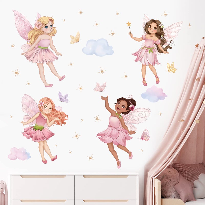 hongpar wondever Fairy Wall Stickers Elves Butterfly Girls Peel and Stick Wall Art Decals for Girls Bedroom Kids Room Baby Nursery - Image 1