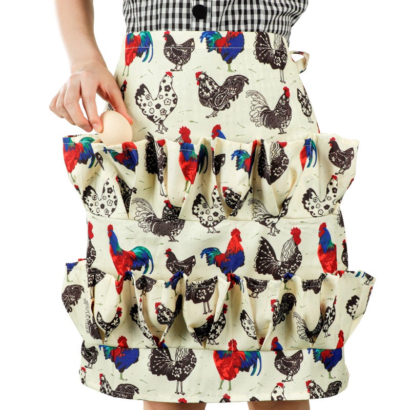 Homaisson Egg Apron 15 Pockets Durable Canvas Egg Collecting Holding Apron Gathering for Chicken Duck Goose Eggs