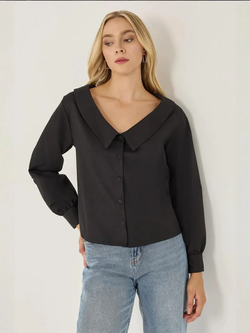 زوبعة قميص بياقة بتفاصيل مستقيمة