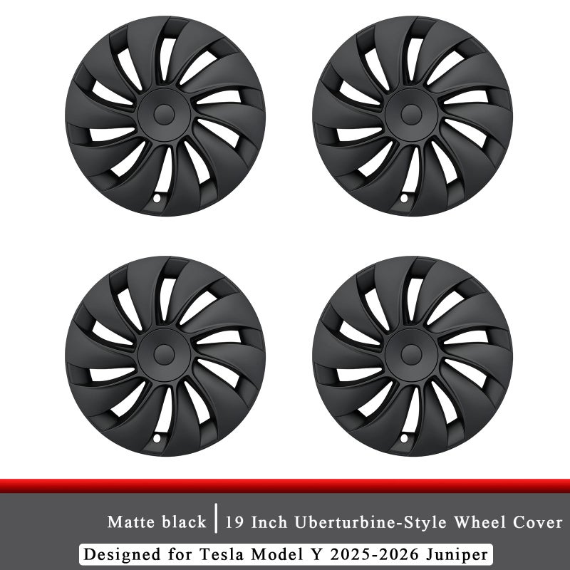 KAVANIC 4PCS Hubcaps Fits for Tesla Model Y Juniper 2025 2026 (RWD/AWD), Aerodynamic Design, for Model Y Juniper Wheel Covers 19inch for 19" Crossflow Wheels Easy Snap-On Installation, Matte Black - Image 2