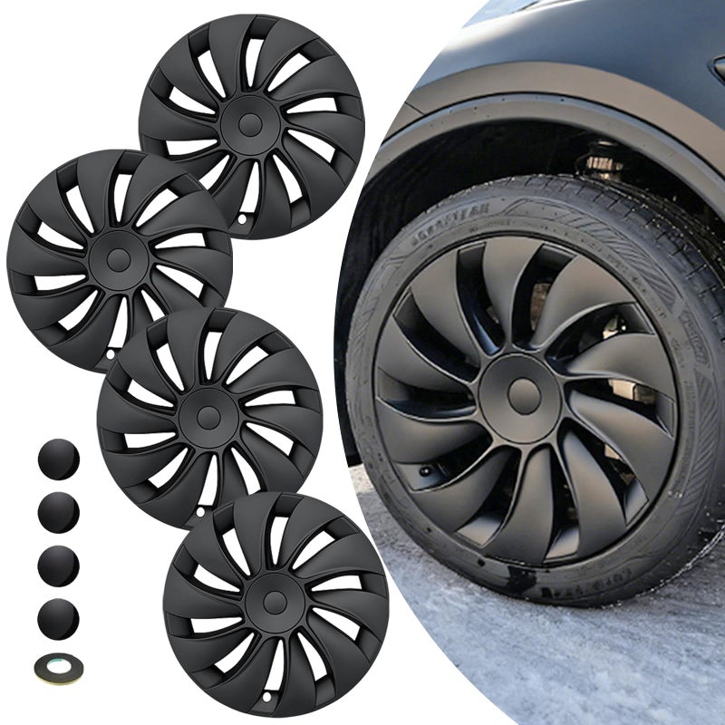 KAVANIC 4PCS Hubcaps Fits for Tesla Model Y Juniper 2025 2026 (RWD/AWD), Aerodynamic Design, for Model Y Juniper Wheel Covers 19inch for 19" Crossflow Wheels Easy Snap-On Installation, Matte Black - Image 1