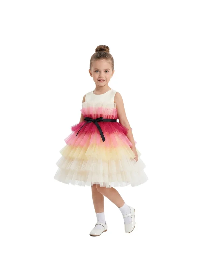 بيداني Tiered Ombre Tulle Flower Girl Dress -  Orange