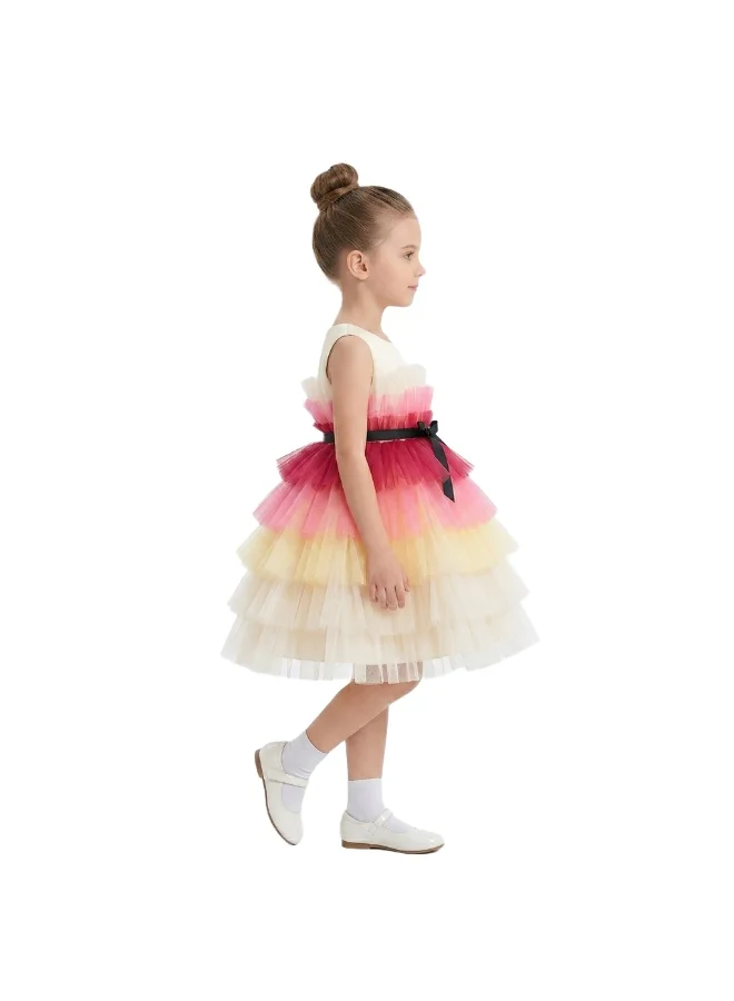 بيداني Tiered Ombre Tulle Flower Girl Dress -  Orange