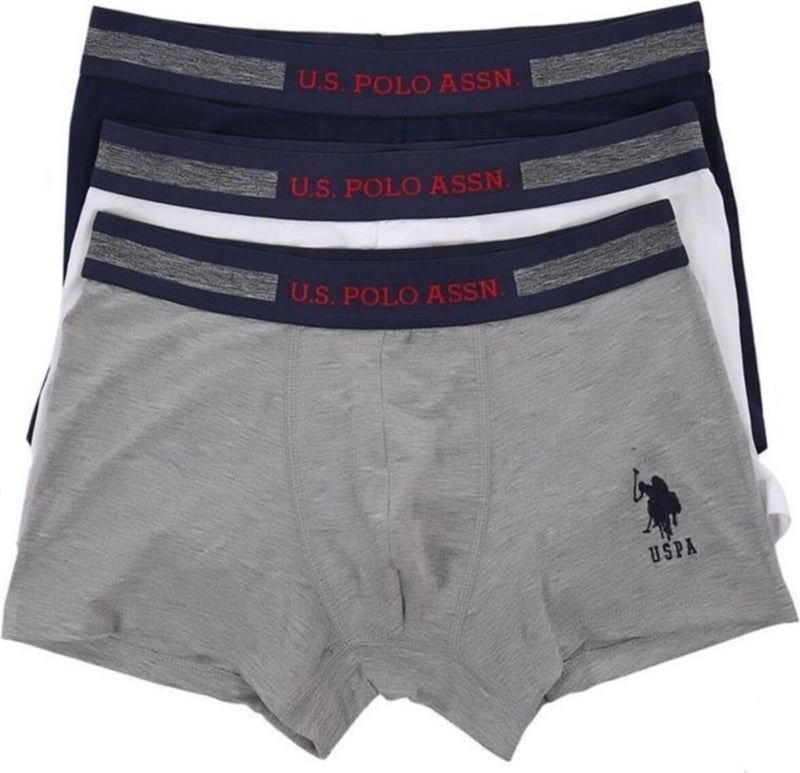 U.S. Polo Assn. 3-Pack Black White Navy Belt Brand Printed Cotton Lycra Men's Boxers - Image 1