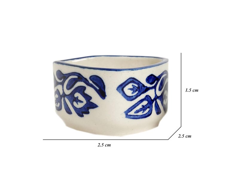 Freakway Handpainted Floral Studio Pottery Ceramic Triangle Dip Bowl Set 50 ML Small Set of 6 Blue and White - Image 3