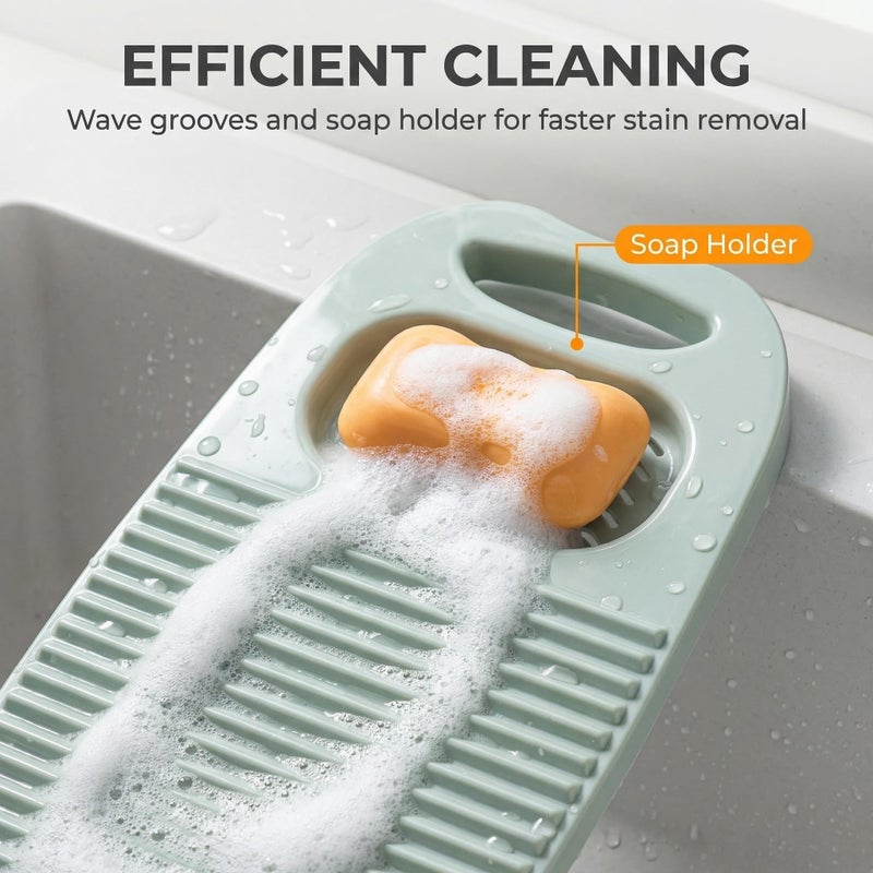 Cansybil Non-Slip Laundry Washing Board, Household Washboard, Hand Wash Board, Manual Wash Clothes Laundry Pad Scrubbing Board for Household(15.7x8.07x1.06inches) (E-Light Blue) - Image 2