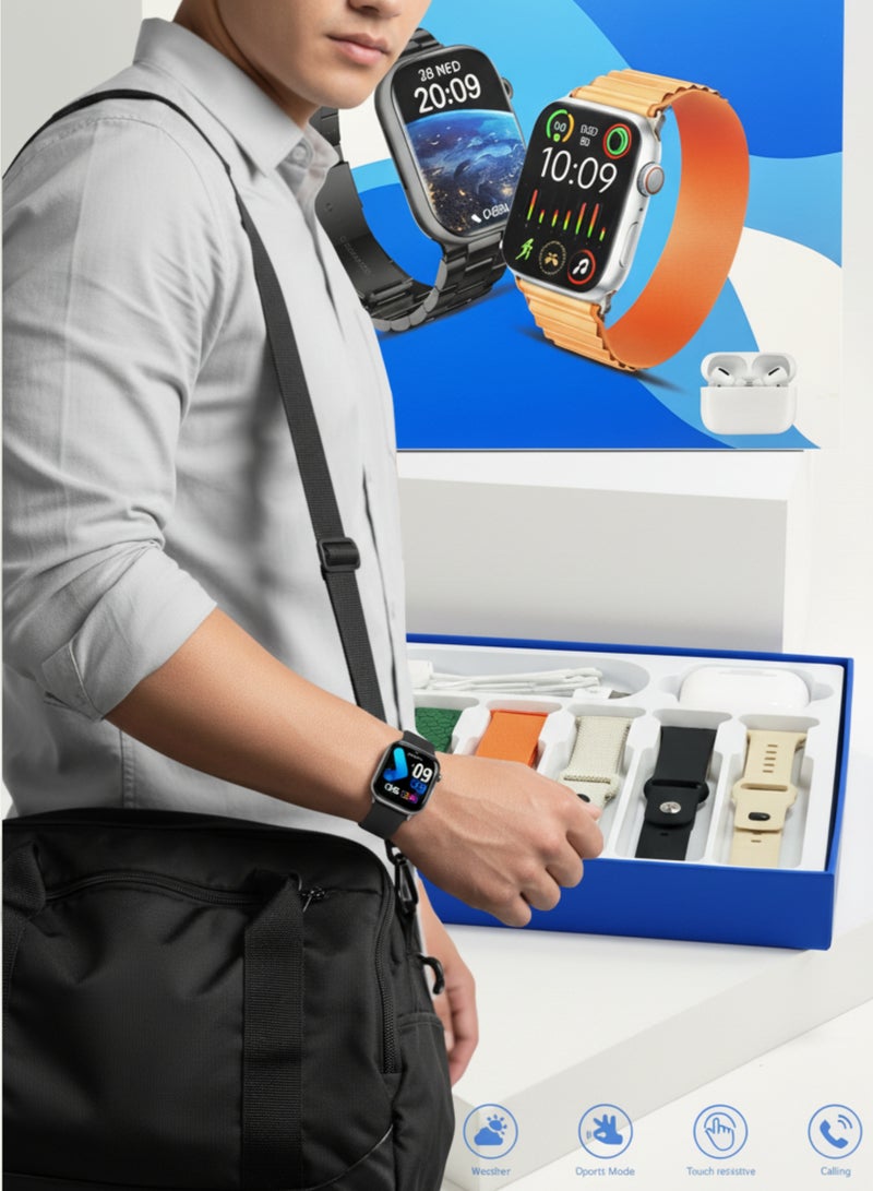 WISME WS-83 MAX Smart Watch with Bluetooth Earbuds & Wireless Charger, 7 Interchangeable Bands For Men & Women, Compatible with Android & iOS – Black - Image 3