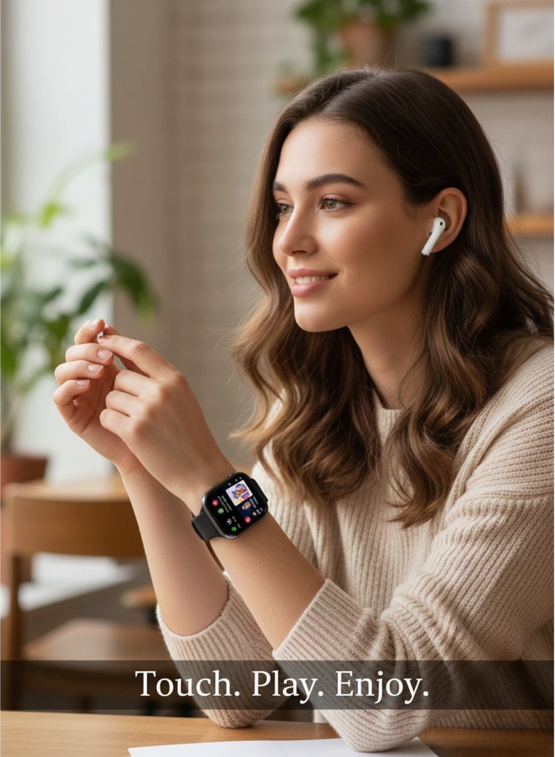 WISME KW-93 MAX Smart Watch with Bluetooth Earbuds & Wireless Charger, 7 Interchangeable Bands For Men & Women, Compatible with Android & iOS – Black - Image 4