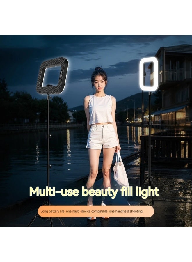 مصباح سيلفي LED حلقي محمول بتصميم مربع قابل للتعديل بدرجة حرارة لونية متعددة ، قابل لإعادة الشحن عبر منفذ USB، مناسب لتسجيل الفيديو بالهواتف الذكية - Image 2