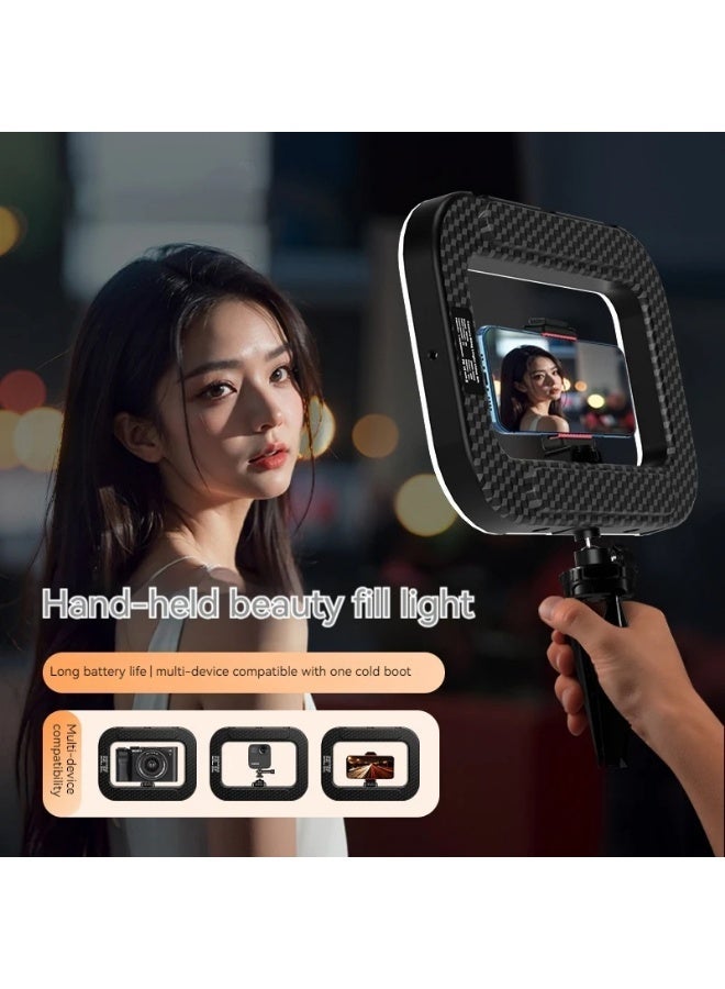 مصباح سيلفي LED حلقي محمول بتصميم مربع قابل للتعديل بدرجة حرارة لونية متعددة ، قابل لإعادة الشحن عبر منفذ USB، مناسب لتسجيل الفيديو بالهواتف الذكية - Image 3