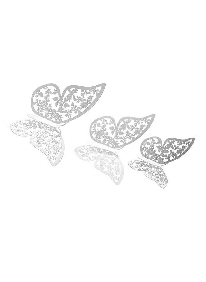 واي جيه 12 قطعة تجويف خارج 3D الفراشة الجدار ملصق مع الغراء الفضة - Image 4