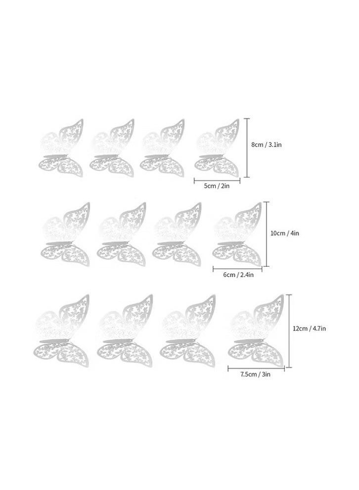 واي جيه 12 قطعة تجويف خارج 3D الفراشة الجدار ملصق مع الغراء الفضة - Image 3