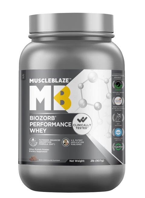 MuscleBlaze Biozorb Performance Whey Protein (Rich Chocolate, 2lbs / 907g)