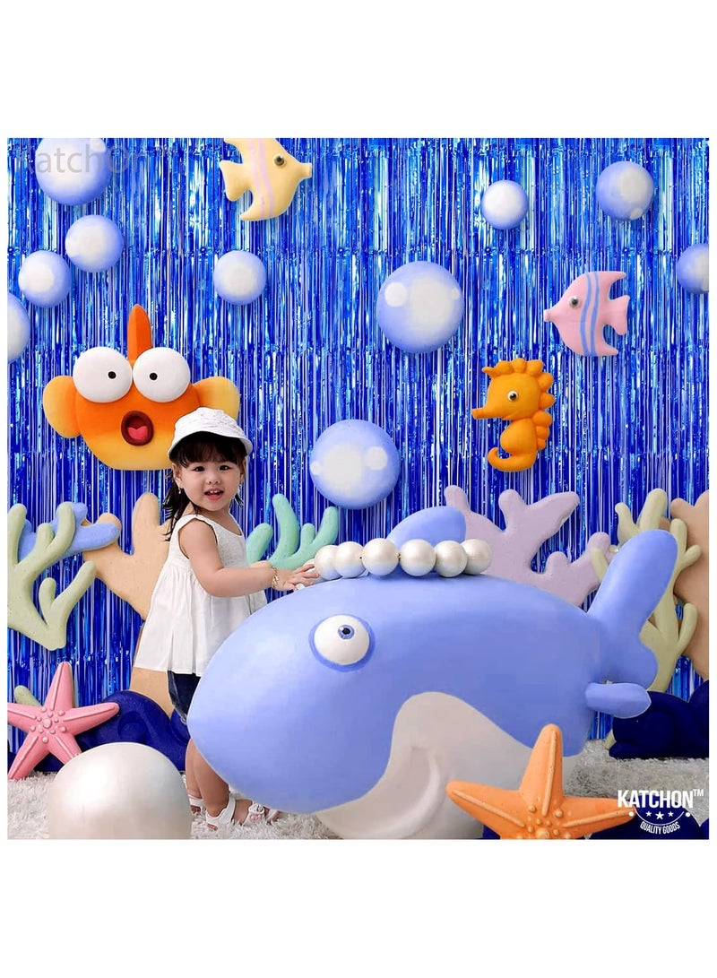KATCHON Blue Foil Fringe Curtain Pack of 2 for Blue Birthday Party Decorations | Under The Sea Party Decorations | Blue Fringe For Eid Decoration - Image 4