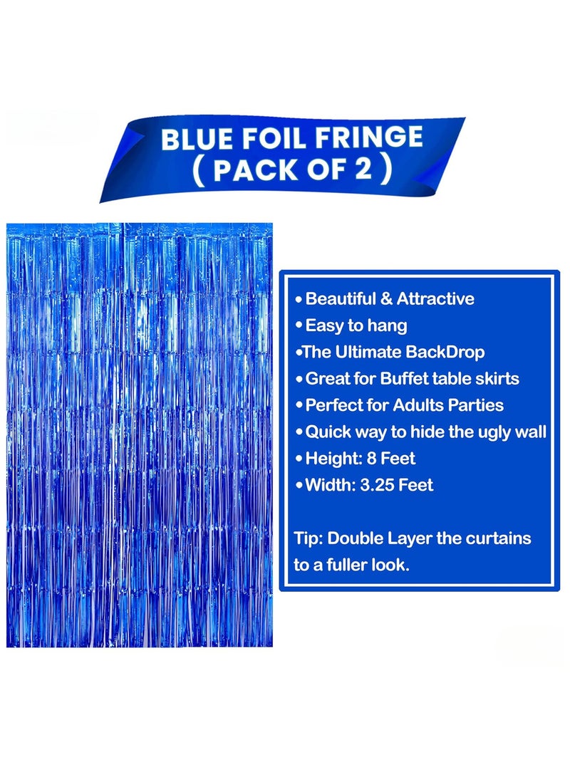 KATCHON Blue Foil Fringe Curtain Pack of 2 for Blue Birthday Party Decorations | Under The Sea Party Decorations | Blue Fringe For Eid Decoration - Image 2
