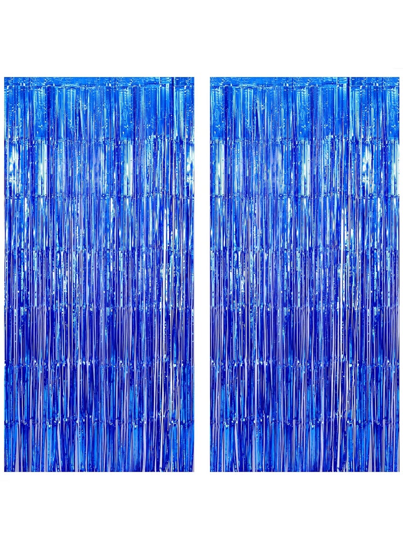 KATCHON Blue Foil Fringe Curtain Pack of 2 for Blue Birthday Party Decorations | Under The Sea Party Decorations | Blue Fringe For Eid Decoration - Image 1