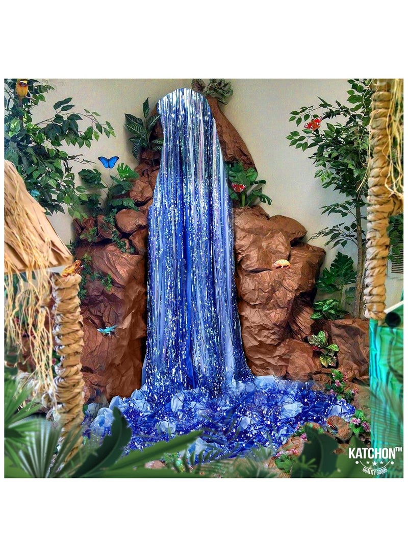 KATCHON Blue Foil Fringe Curtain Pack of 2 for Blue Birthday Party Decorations | Under The Sea Party Decorations | Blue Fringe For Eid Decoration - Image 3