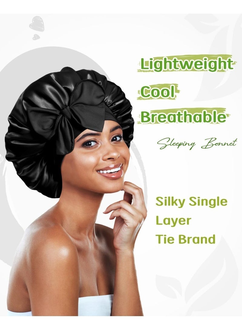 YUFAN 2 PCS Satin Bonnet Double Layer Sleep Hair Silk Bonnet for Sleeping Women Curly Natural Hair - Image 4