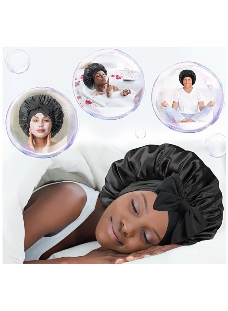 YUFAN 2 PCS Satin Bonnet Double Layer Sleep Hair Silk Bonnet for Sleeping Women Curly Natural Hair - Image 2