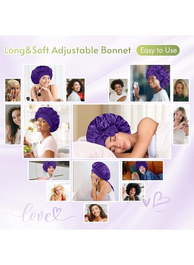 YUFAN 2 PCS Satin Bonnet Double Layer Sleep Hair Silk Bonnet for Sleeping Women Curly Natural Hair - Image 5