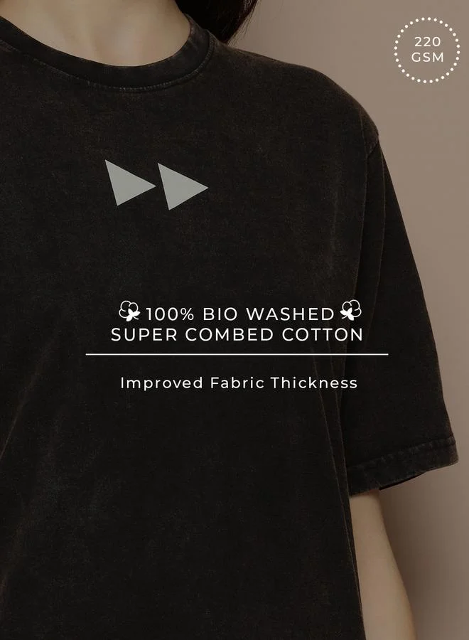 Difference of Opinion Women Oversized Washed Printed T-Shirt
