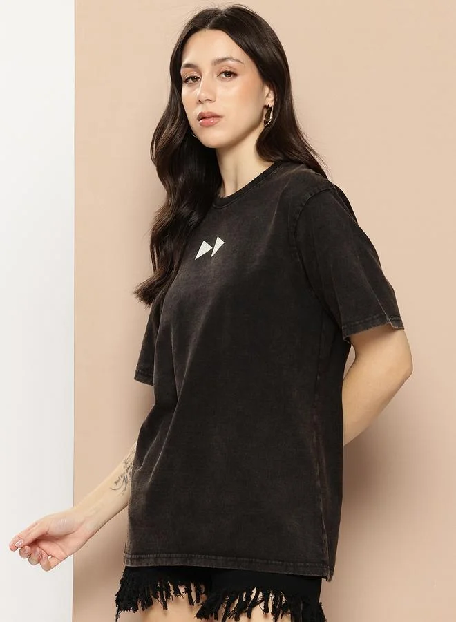 Difference of Opinion Women Oversized Washed Printed T-Shirt