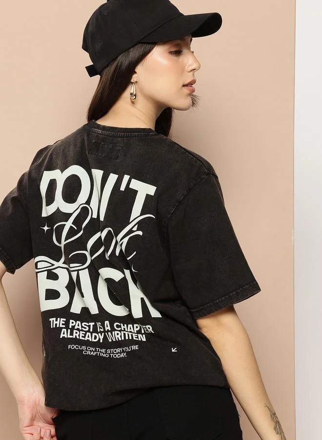 Difference of Opinion Women Oversized Washed Printed T-Shirt
