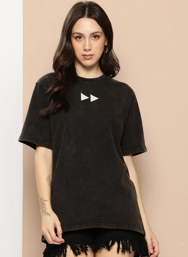 Difference of Opinion Women Oversized Washed Printed T-Shirt