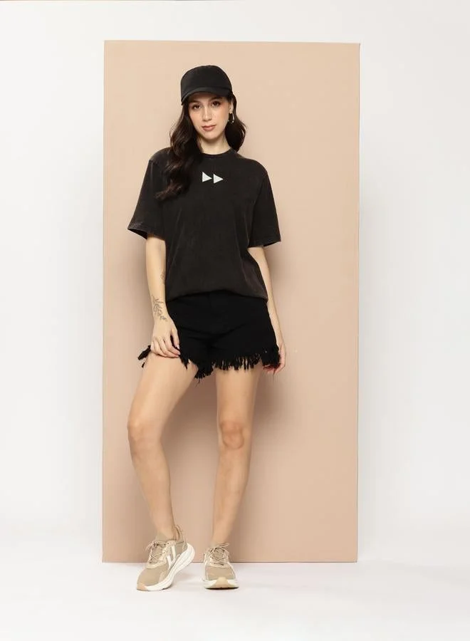 Difference of Opinion Women Oversized Washed Printed T-Shirt
