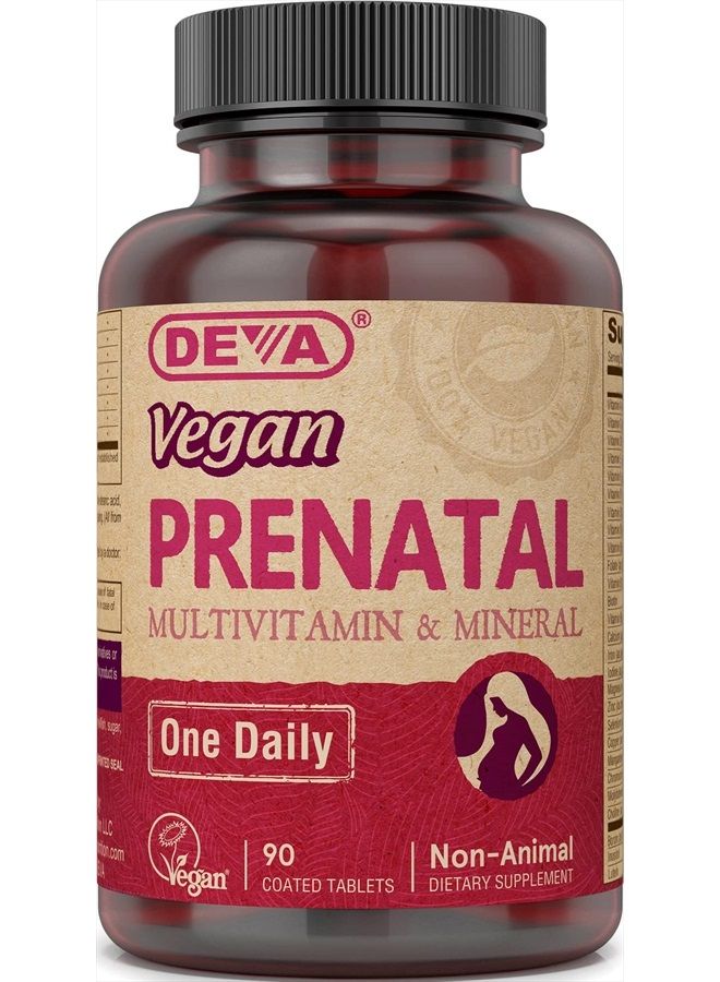 Deva Vegan Prenatal Multivitamin and Mineral Supplement - Once-Per-Day Formula - Vitamins A, C, D, E, K, B Complex, with Folate & Chelated Iron - 90 Coated Tablets, 1-Pack - Image 1