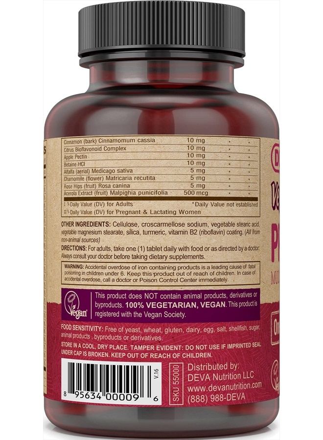 Deva Vegan Prenatal Multivitamin and Mineral Supplement - Once-Per-Day Formula - Vitamins A, C, D, E, K, B Complex, with Folate & Chelated Iron - 90 Coated Tablets, 1-Pack - Image 3