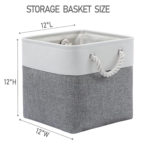 MidmmVick 12 x 12 Inch Cube Storage Bins, 6 Pack Large Collapsible Fabric Storage Bin with Ropes, Foldable Storage Cubes for Home, Office,Closet, Clothes, Toys Organizer (White & Grey) - Image 4