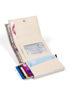 Adelina Bags Beige Nova Leather Mechanism Automatic Slide Card Holder Wallet (7CMX10CM)  - Image 4