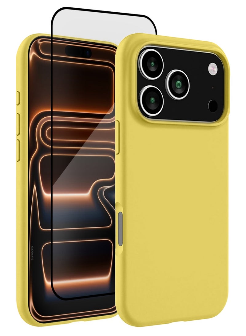 CATANES 2 Packs Silicone Protective Phone Case for iPhone 17 Pro - Soft Anti-Scratch Microfiber Lining Ultra Slim Drop Protection Phone Cover with 3D Screen Protector - Yellow - Image 1