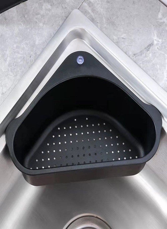 ANKUL Sink Basket Strainer, Triangular Multifunctional Drain Shelf Kitchen Sink Strainer Holder Multifunctional Box Organizer for Soap, Dishwashing, Sponge etc (Black, MIN 1 Quantitys) - Image 1