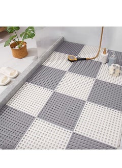 12 Pack Interlocking Non Slip Drainage Floor Tiles, 11.8 X Inch Soft PVC Bath Shower Mat with Suctions Cups, Holes for Bathroom, Kitchen, Pool, Wet Areas