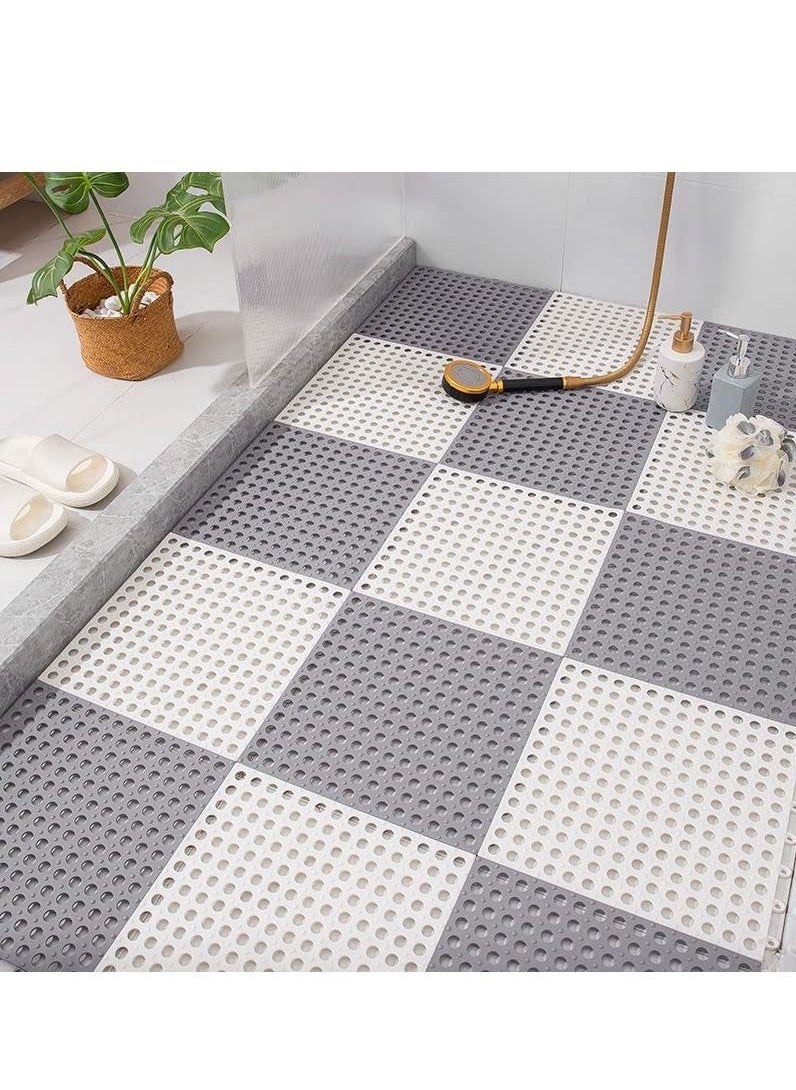 Y&D - 12 Pack Interlocking Non Slip Drainage Floor Tiles, 11.8 X Inch Soft PVC Bath Shower Mat with Suctions Cups, Holes for Bathroom, Kitchen, Pool, Wet Areas - Image 1